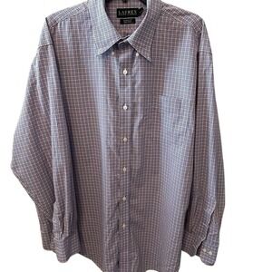 Lauren Ralph Lauren Mens Dress Shirt 18 34/35 Blue Orange Check‎ Non Iron Cotton
